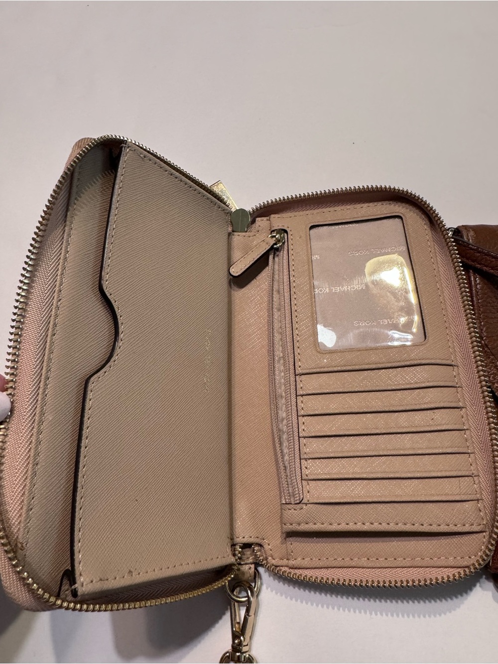 Michael Kors Leather Beige Zip Wallet & Brown MK Wristlet Set Bundle READ - Picture 8 of 10